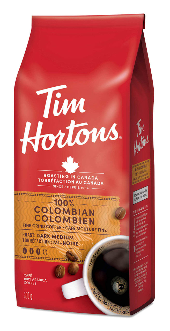 Tim Hortons 100% Colombian Dark Medium Roast Coffee, 300g/10.6oz (Imported from Canada)