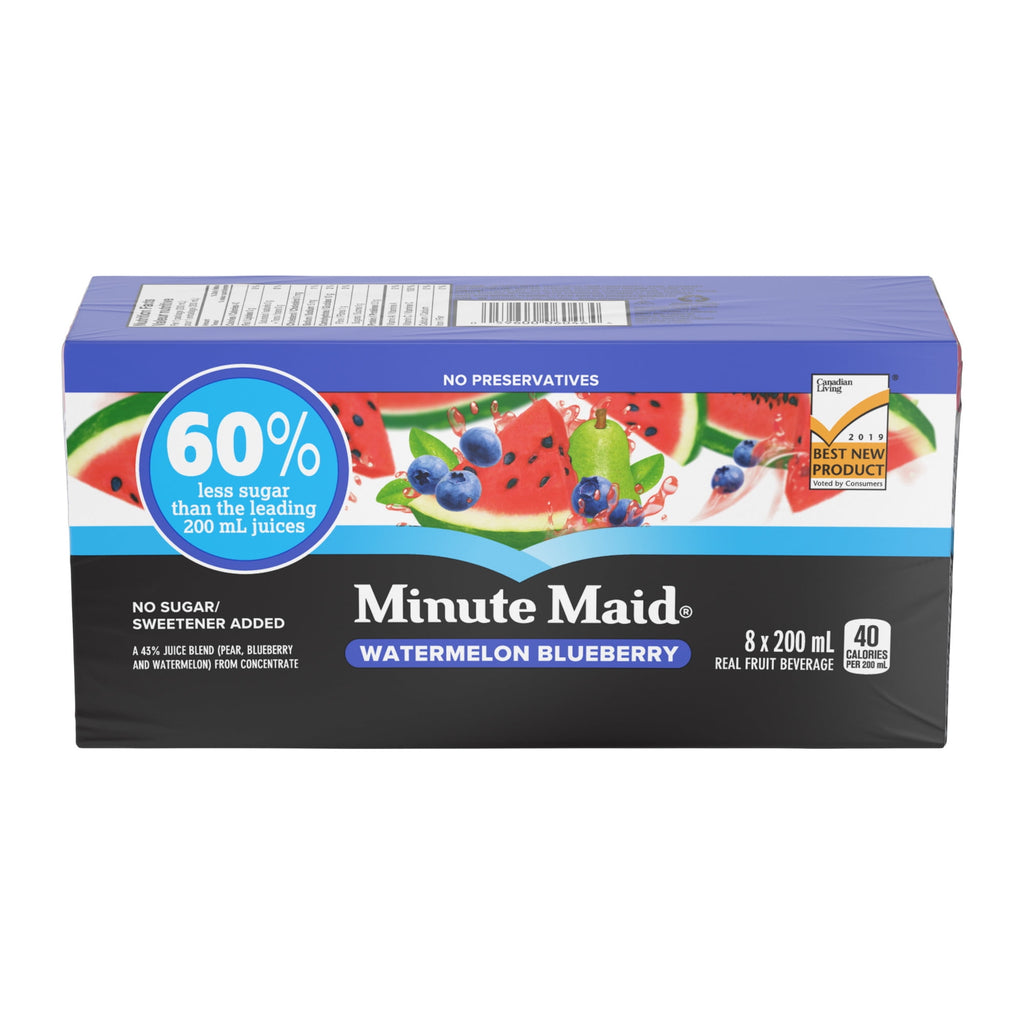 Minute Maid Watermelon Blueberry Juice Boxes, 60% Less Sugar, Perfect for On-The-Go, 8x200ml - Front Of Package