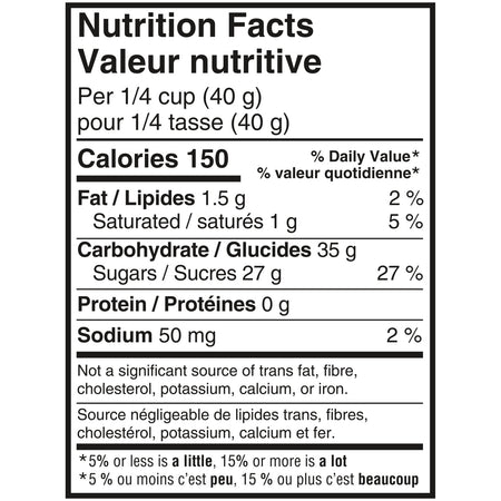 Nutrition facts label for STARBURST MINIS Original Unwrapped Candy - 170g on a white background