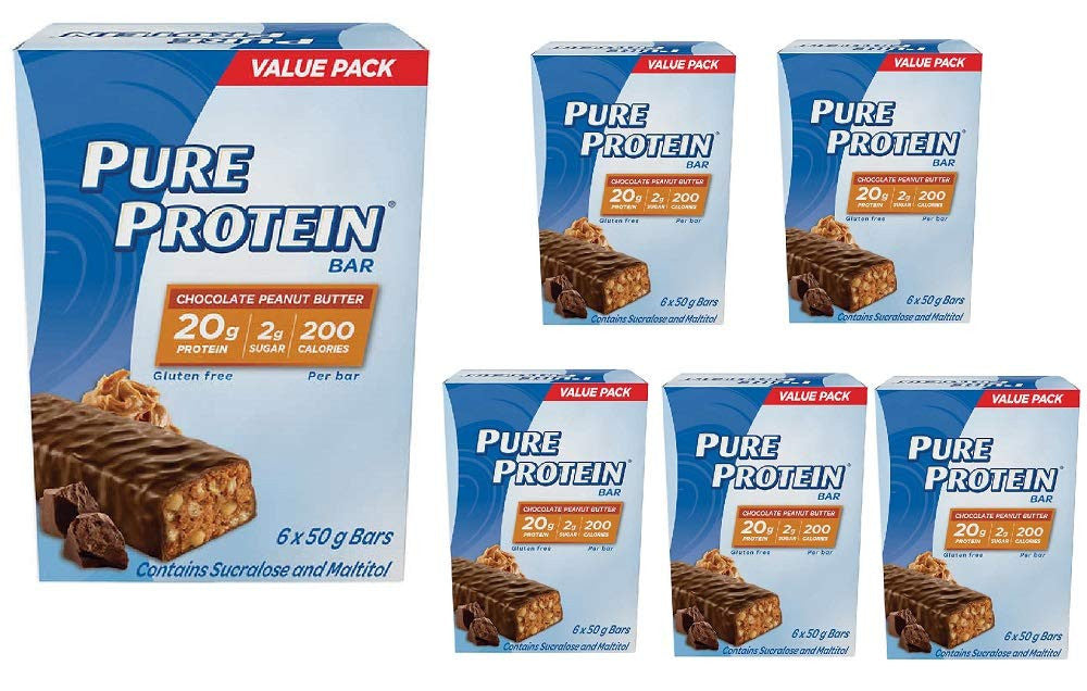 Pure Protein Bars, Gluten Free, Snack Bars, Chocolate Peanut Butter, 50 gram, 6 Count, 6 Pack {Imported from Canada}
