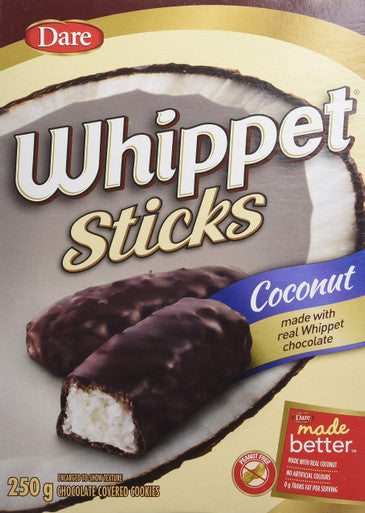 Dare, Whippet Sticks, Chocolate covered Coconut Sticks, 250g/8.8oz., 2ct, {Imported from Canada}
