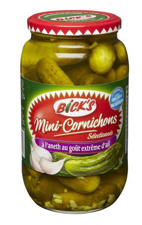 Bicks Premium Ultimate Garlic Baby Dills Pickles, 1L/33.81 fl.oz.{Imported from Canada}