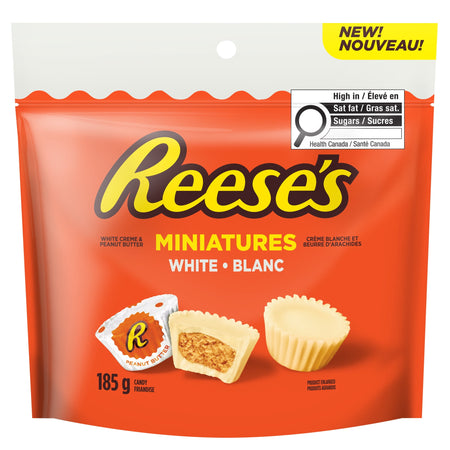 REESE'S Miniatures Peanut Butter Cup, White Chocolate Candy, 185g/6.5 oz Bag - Front
