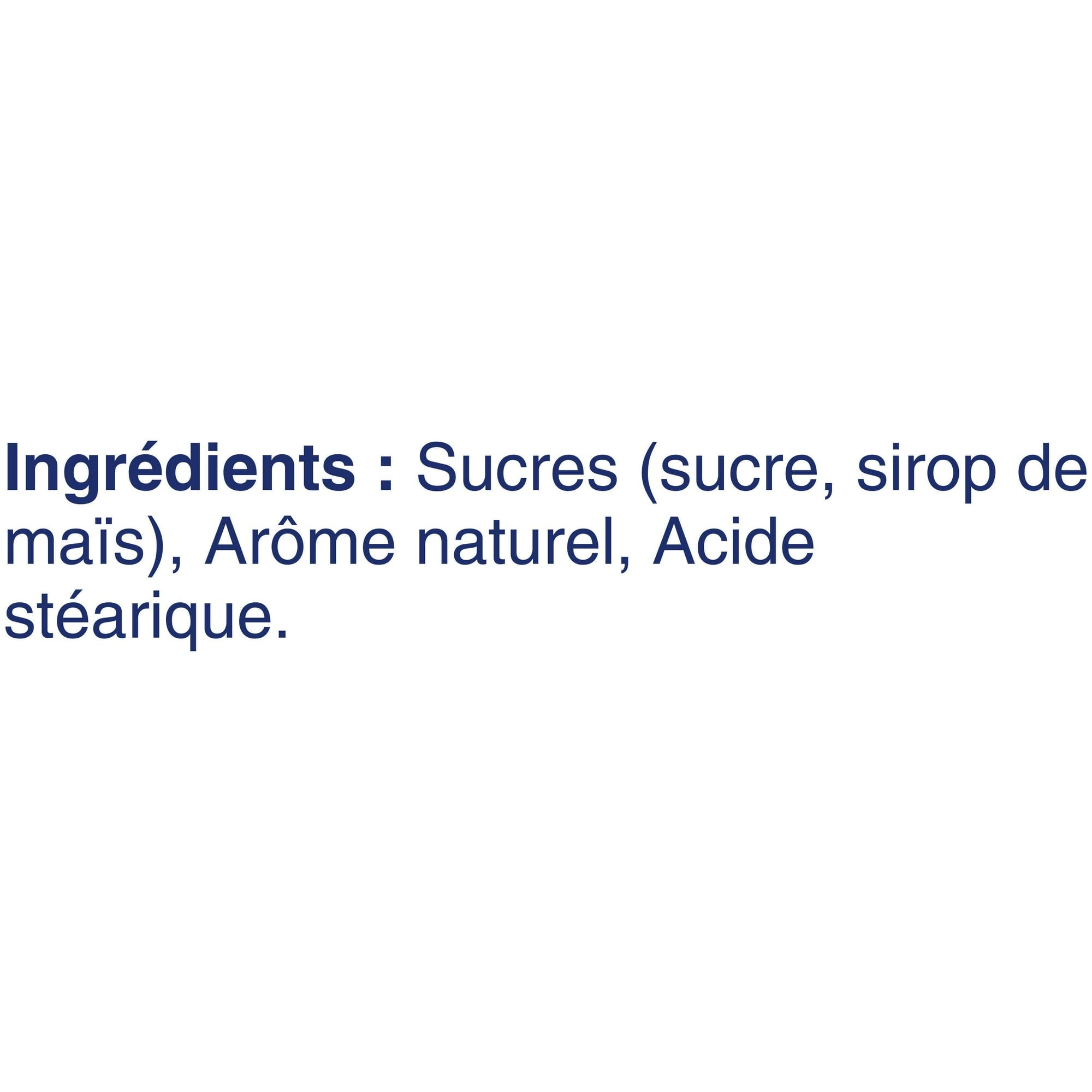 List of ingredients in French for Life Savers Mints Pep-O-Mint Candy on a white background