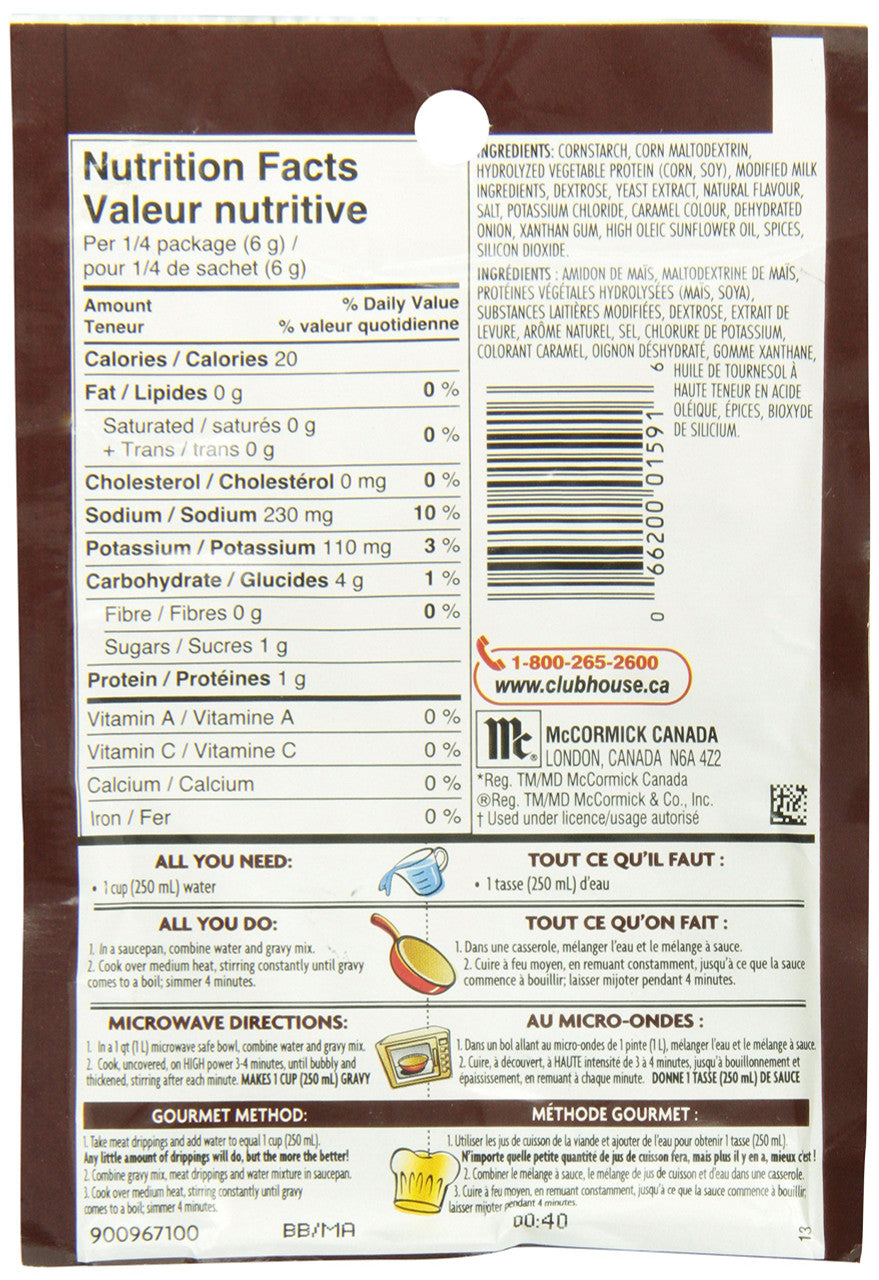 Club House GlutenFree Pork Gravy Mix, 24g/1 oz. (Imported from Canada