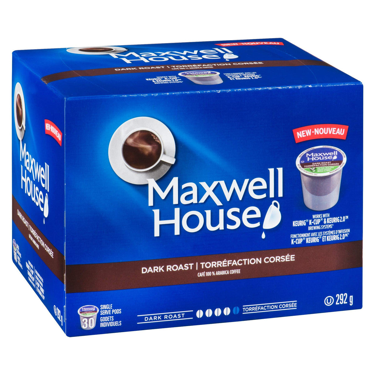 Maxwell House Dark Roast Keurig Coffee Pods, (30) 100% Compostable Pods, {Imported from Canada}