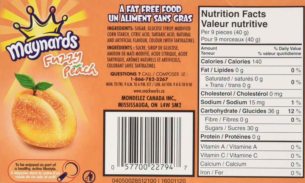 Maynards Fuzzy Peach Candy, 100g/3.5 oz., {Imported from Canada}