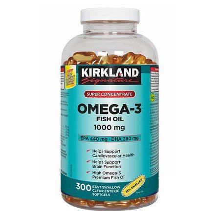 Kirkland Signature Super Concentrate Omega-3 Fish Oil 1000mg, EPA 440/DHA 280, 300 Softgels {Imported from Canada}