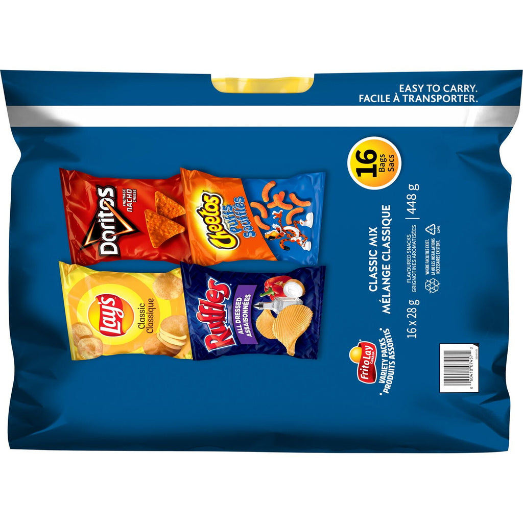 Frito-Lay Classic Variety Pack, Lays, Ruffles, Doritos, Cheetos Chips (16ct x 28g), 448g/15.8oz., Pack