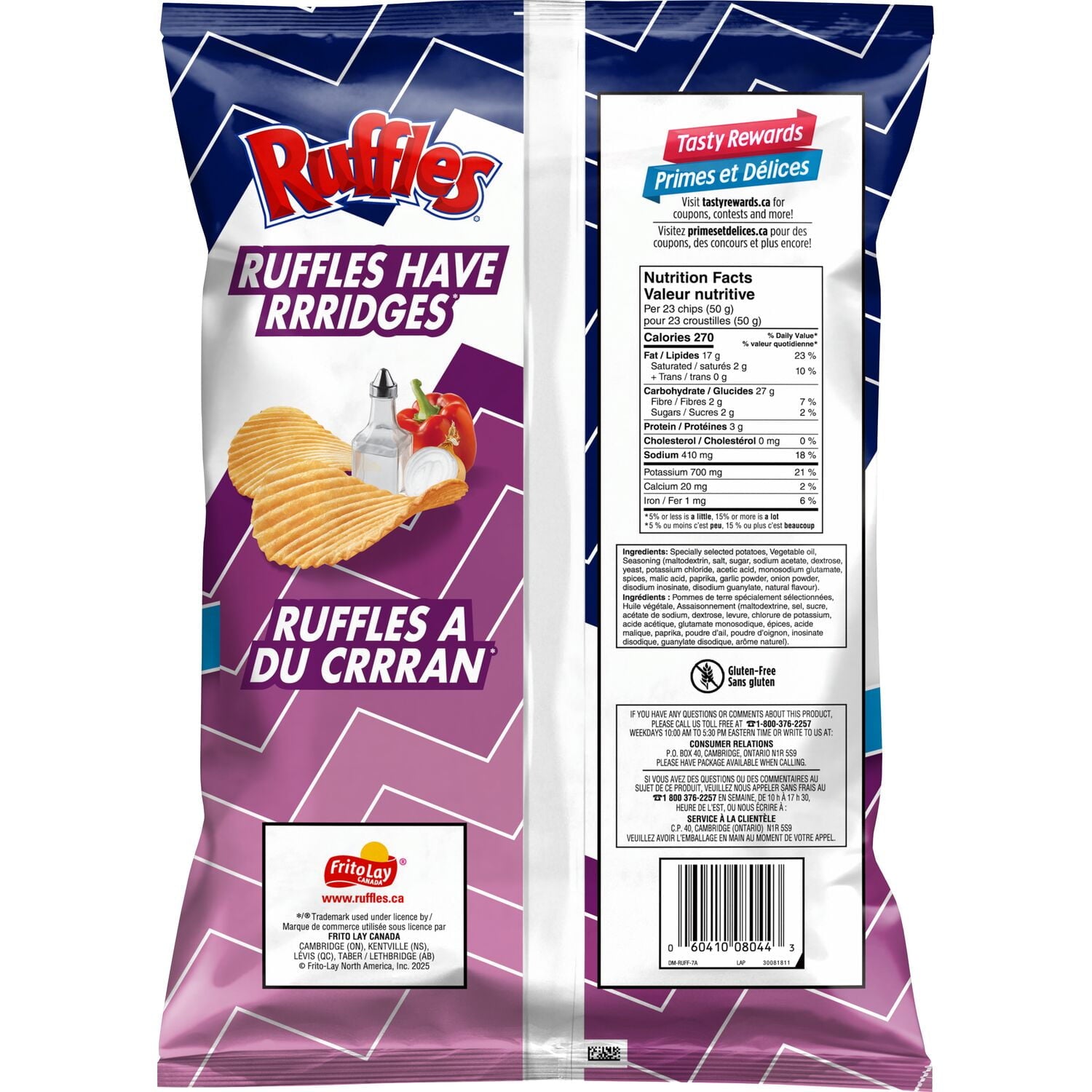 Ruffles All Dressed Party Size Potato Chips, 380g/13.4 oz with purple and white design