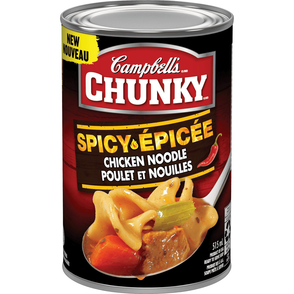 Campbell's Chunky Spicy Chicken Noodle Soup, 515ml, front of tin.