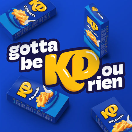 Blue boxes of KD Original with yellow text and graphics on a blue background