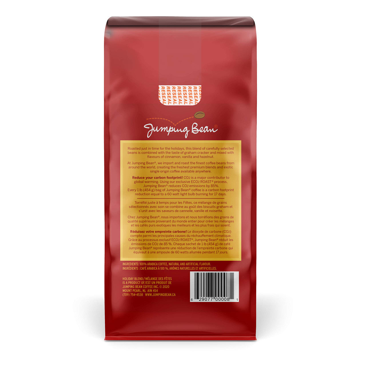 Jumping Bean Holiday Flavored Whole Bean Coffee, Holiday Blend, 454g/1lb {Imported from Canada}