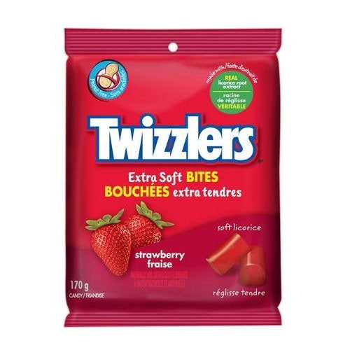 Twizzlers Licorice Candy, Strawberry Extra Soft Bites, 170g/6oz. (Imported from Canada)