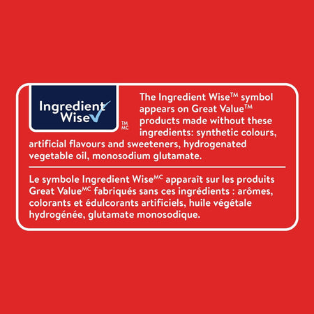 Great Value Hazelnut Spread with Cocoa, 375g/13.2 oz - Ingredient Wise label on a red background with text about product ingredients.