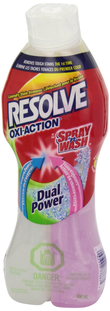 Resolve Oxi-Action, Dual Power Laundry Stain Remover, Pre-Treat, 650 ml/22oz. ( 3 pack) (Imported from Canada)
