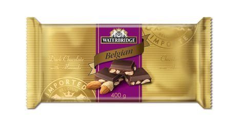 Waterbridge Candy Bar, 400g/14.1oz, Belgian Dark Chocolate with Almonds