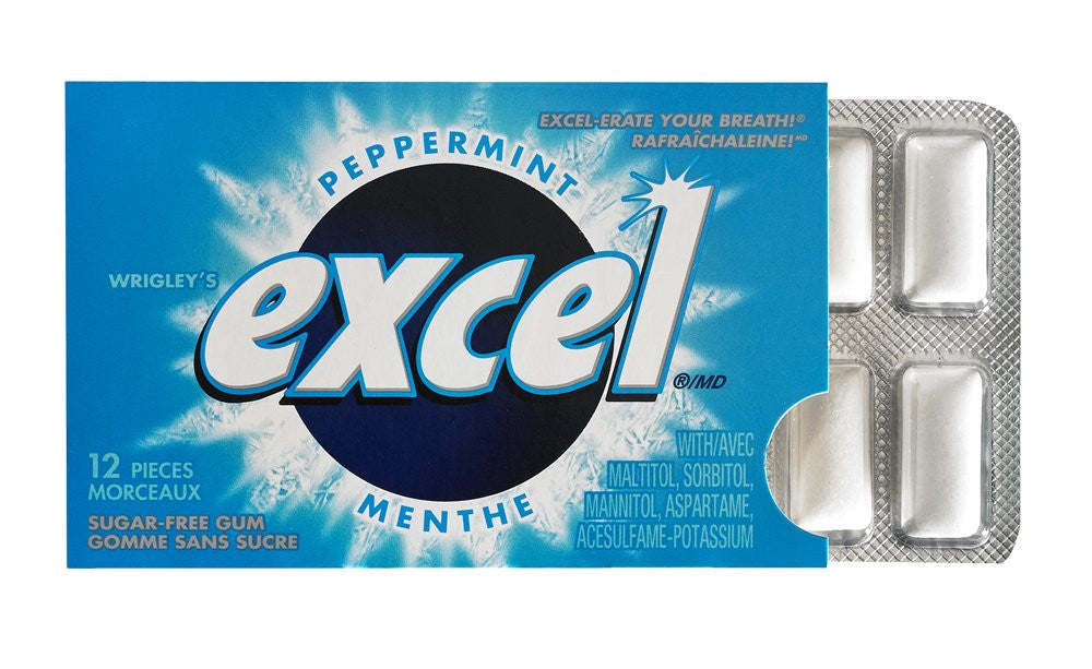 Excel Sugar-Free Pellet Gum, Peppermint, 12ct-12pk, (Imported from Canada)
