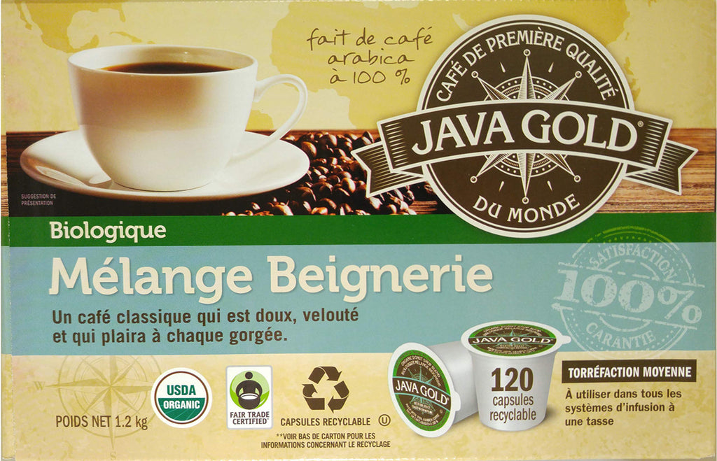 JAVA GOLD Coffee, Donut Shop Blend, Medium Roast, Organic, 120 K-Cups 1,2kg. Box, {Imported from Canada}