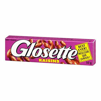 Glosette Chocolate Raisins 50g Each Pack, (18 Packs) {Imported from Canada}