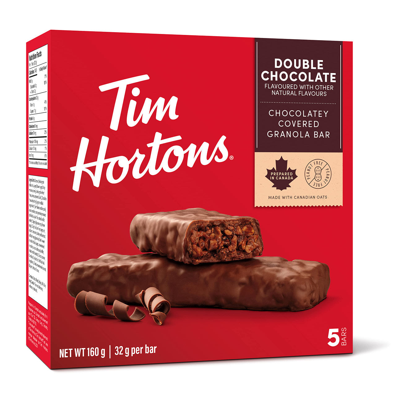 Tim Hortons Double Chocolate Granola Bars, Peanut Free, 5 Count, {Imported from Canada}