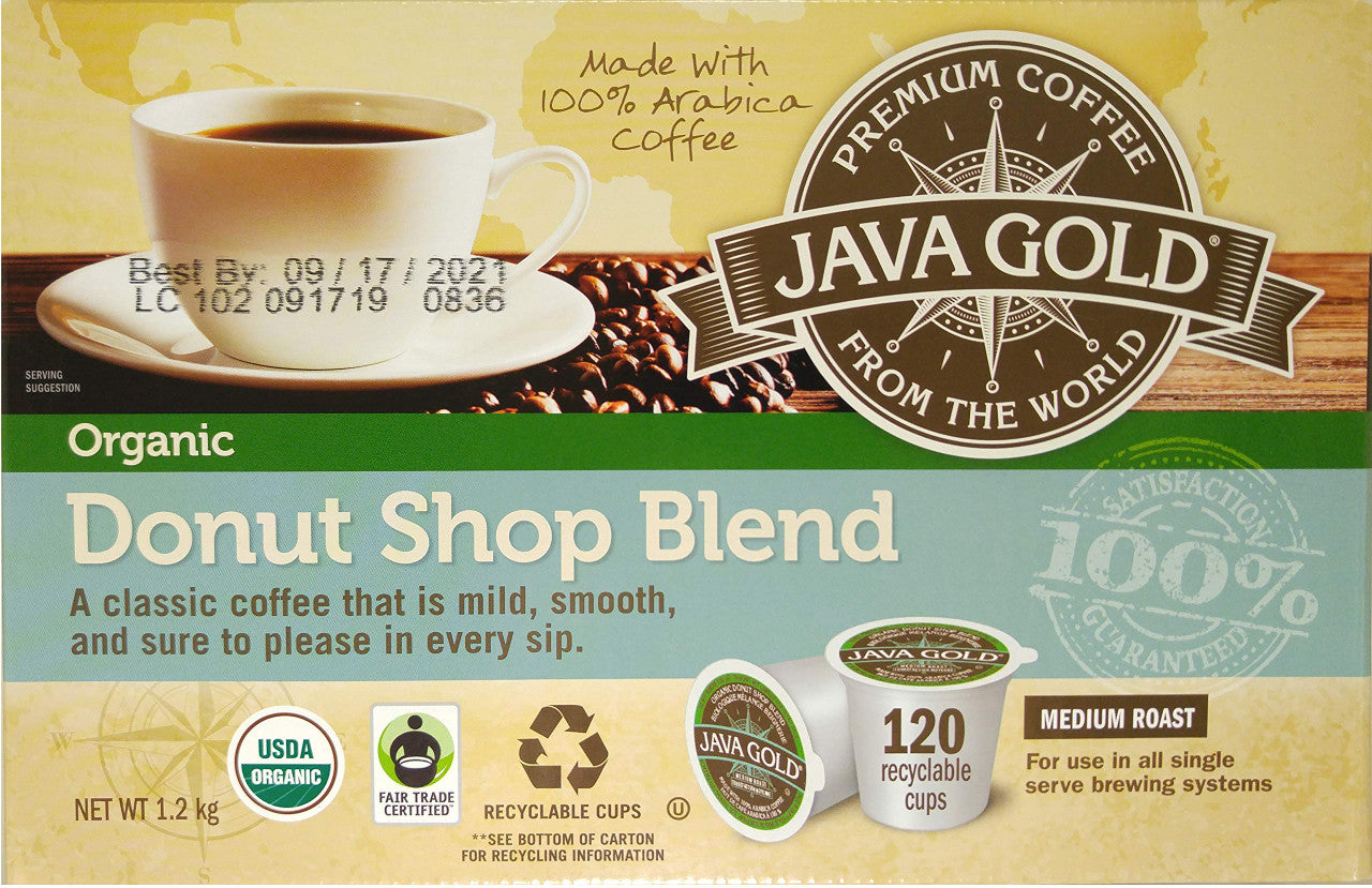 JAVA GOLD Coffee, Donut Shop Blend, Medium Roast, Organic, 120 K-Cups