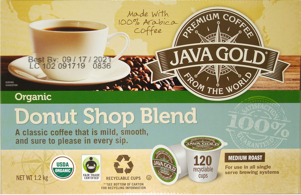 JAVA GOLD Coffee, Donut Shop Blend, Medium Roast, Organic, 120 K-Cups 1,2kg. Box, {Imported from Canada}