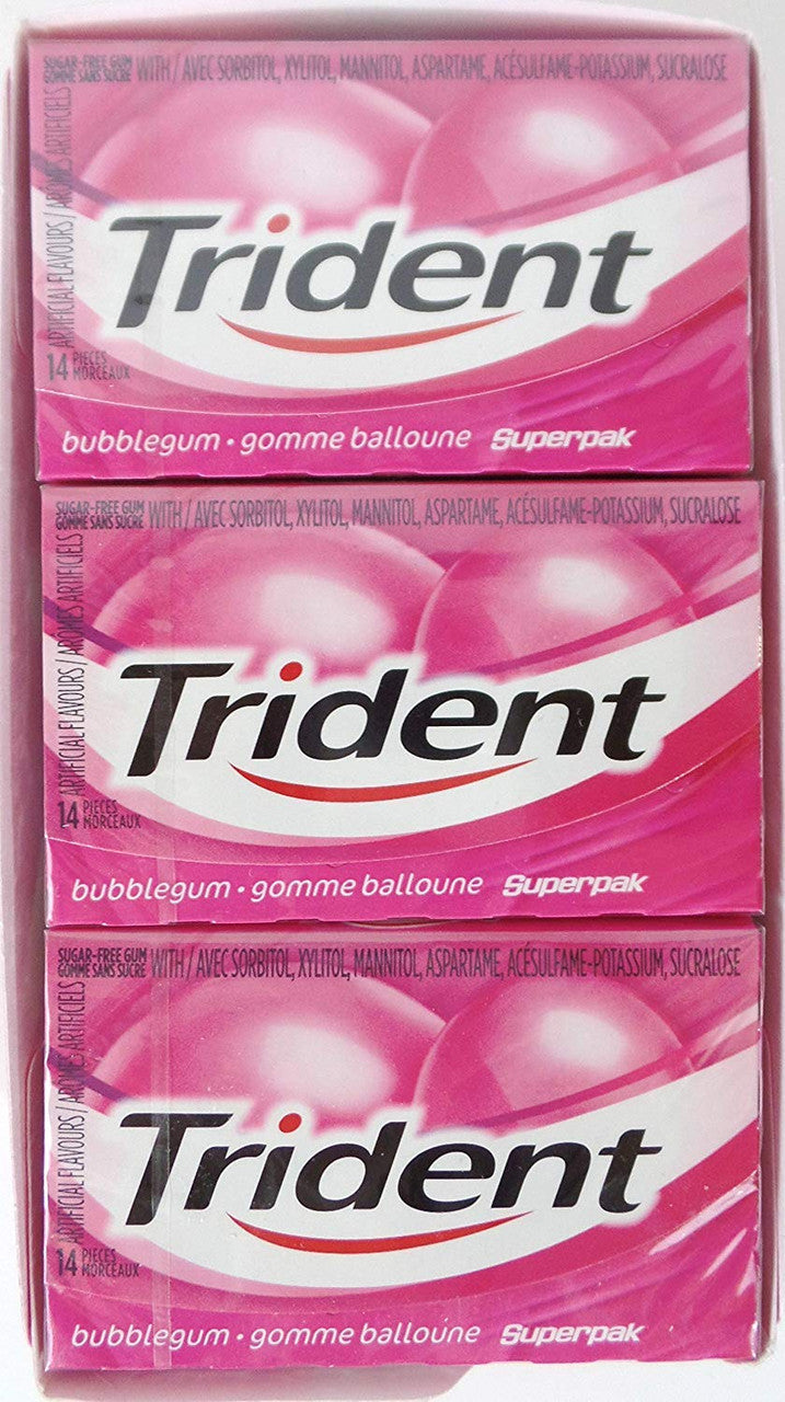 Trident Sugar Free Chewing Gum Twist Superpak 14 count 12 Pack (Bubblegum)