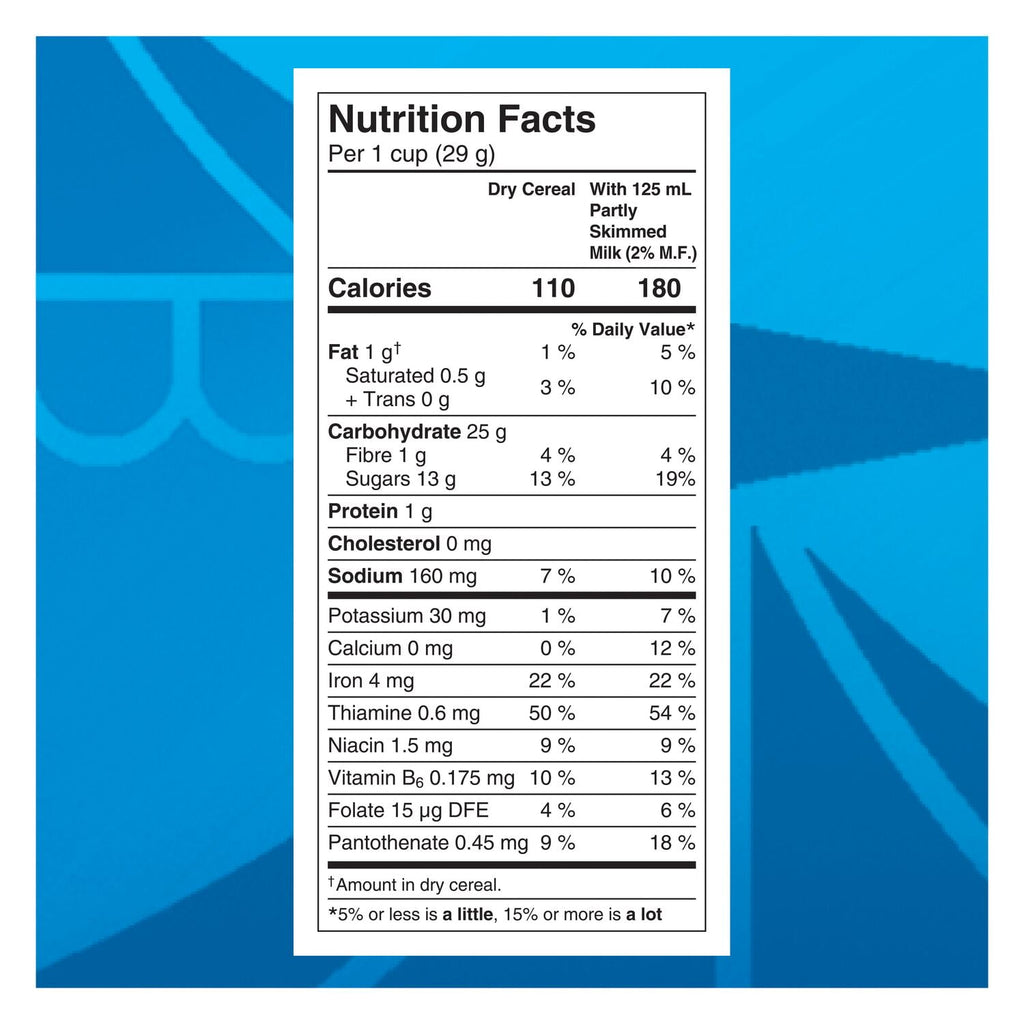 Nutrition facts label for Cap'n Crunch Cotton Candy Crunch Cereal, 288g/10.1 oz on a blue background