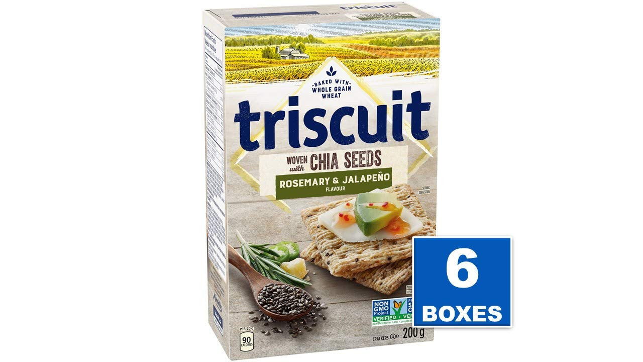 TRISCUIT Rosemary & Jalapeno Crackers with Chia Seeds, 200g/ 7.1 oz., (6 pack) {Imported from Canada}