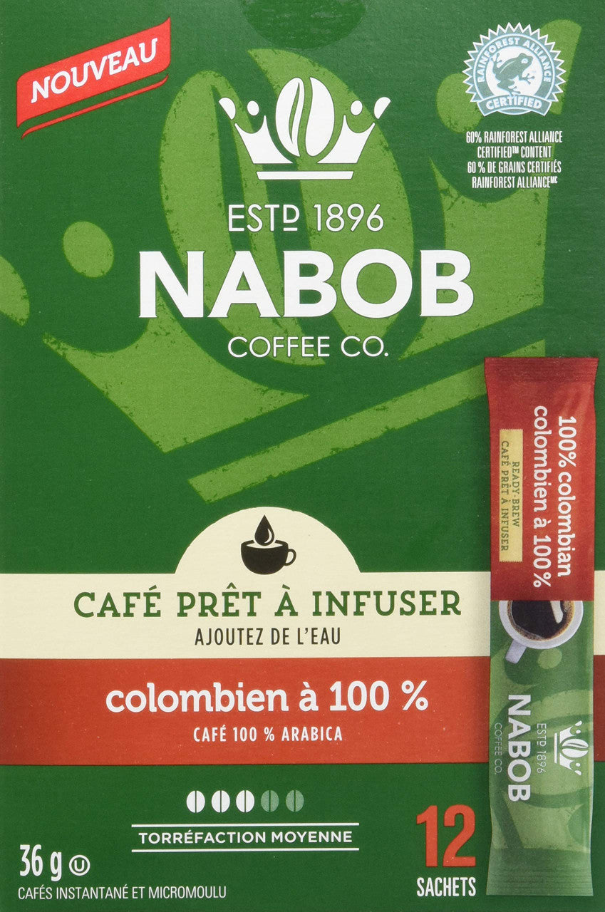 Nabob Ready-Brew Coffee, 100% Colombian, 3g Sticks, 12 Count, {Imported from Canada}