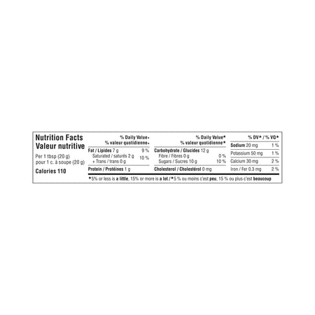 Great Value Cookies & Cream Spread, 375g/13.2 oz - Nutrition facts label on a white background