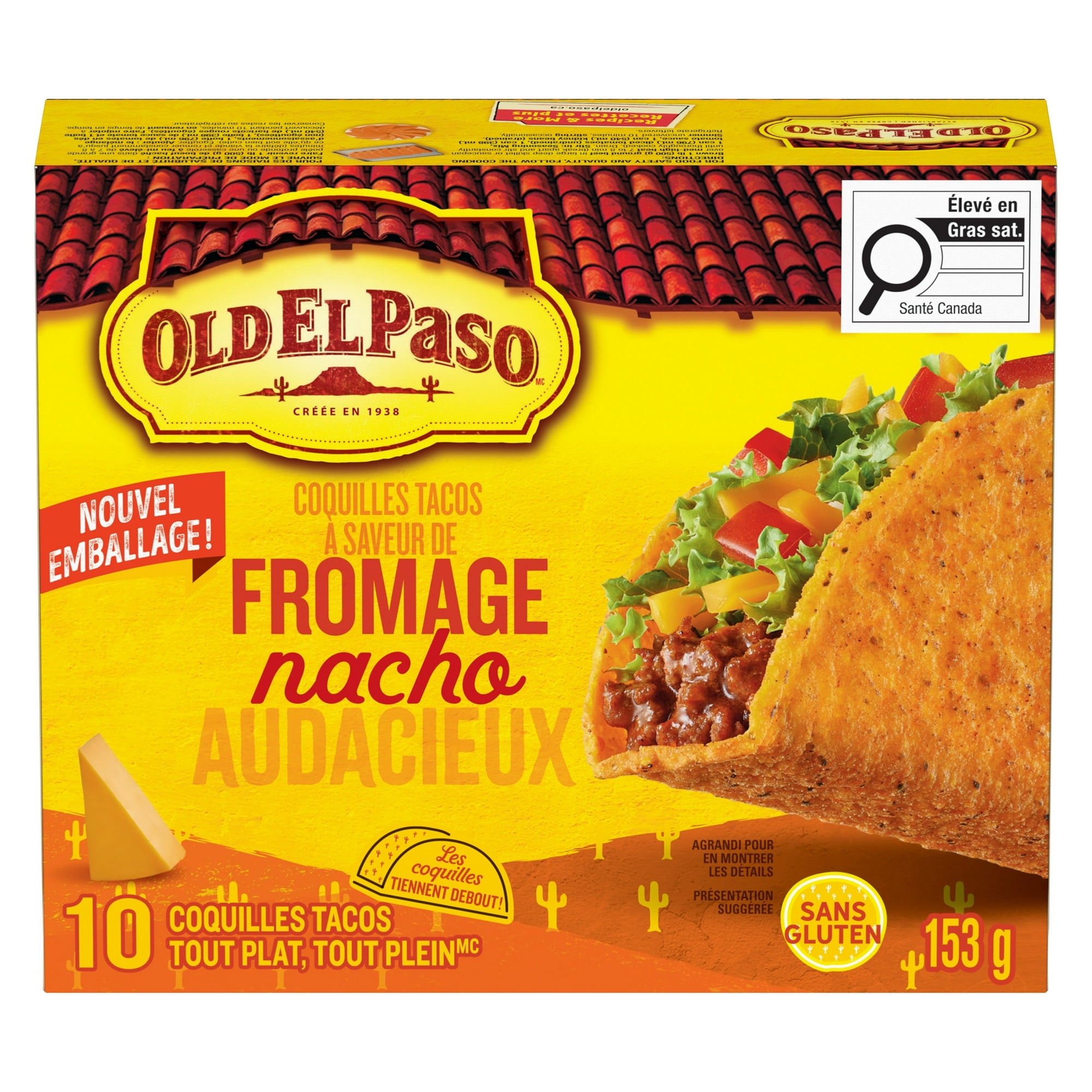 Old El Paso taco shell package with cheese flavor on a white background