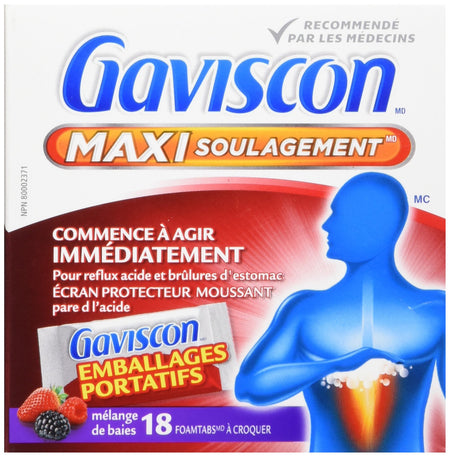 Gaviscon Max Berry- Long-Lasting Acid Reflux and Heartburn Relief, 18 Count {Imported from Canada}