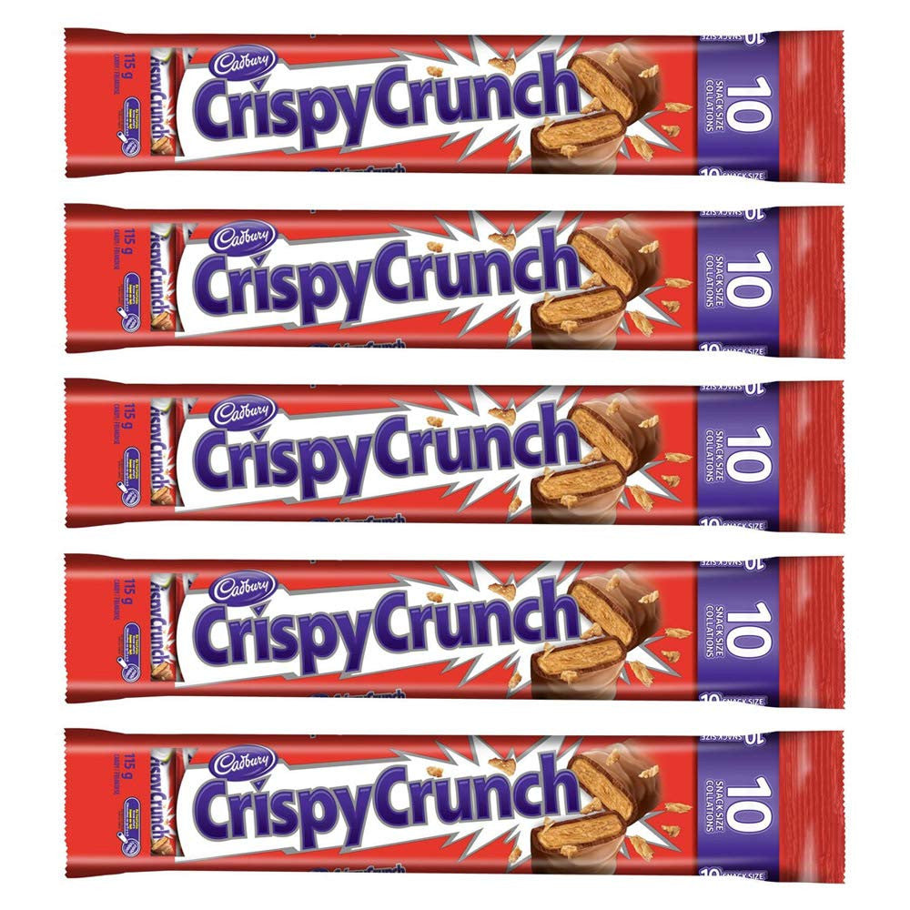 Cadbury Crispy Crunch Mini Chocolate Bars 10 Snack Size, 115g/4oz, 5-Pack{Imported from Canada}