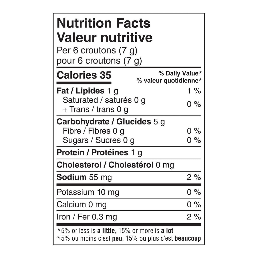 Boulangerie Grissol Croutons, Creamy Caesar 135g, nutrition facts label.