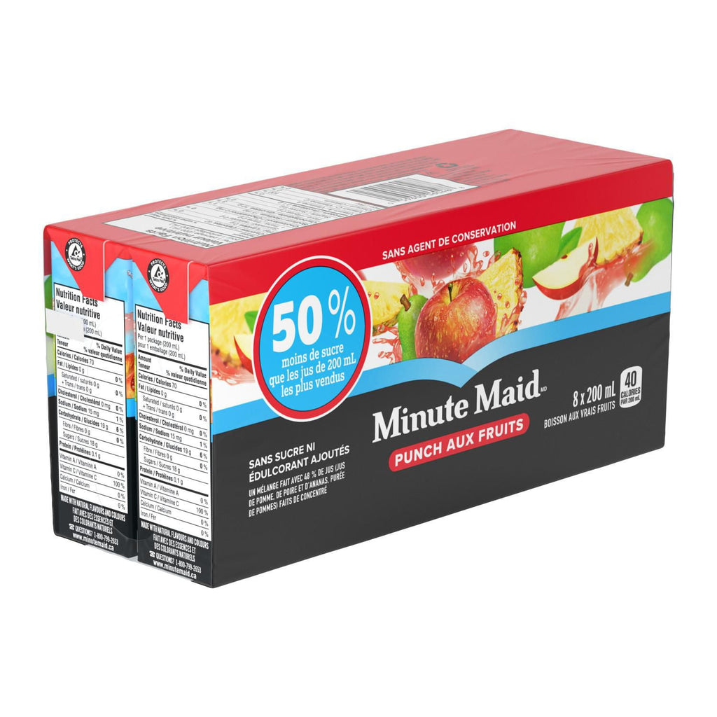 Minute Maid Fruit Punch Juice Boxes, 50% Less Sugar, Perfect for On-The-Go, 8x200ml - Left Side Of Package French