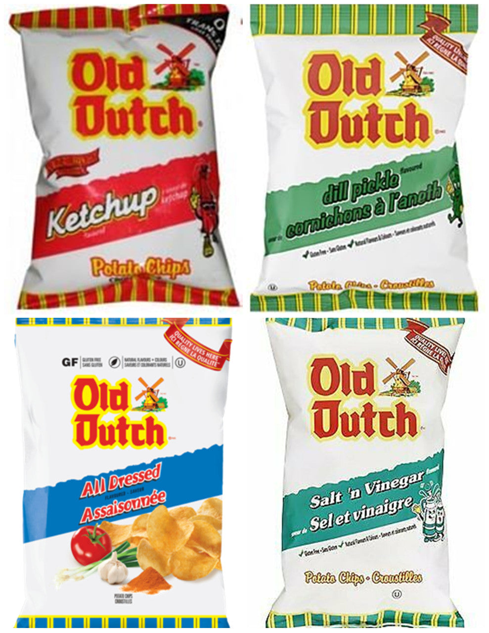 Old Dutch Ketchup, Salt & Vinegar, All Dressed & Dill Pickle, Combo Pack, 40g/1.4 oz., {Imported from Canada}