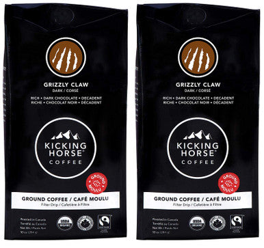 Kicking Horse Grizzly Claw Dark Roast Ground Coffee 284g/10 oz, (2pk) {Imported from Canada}