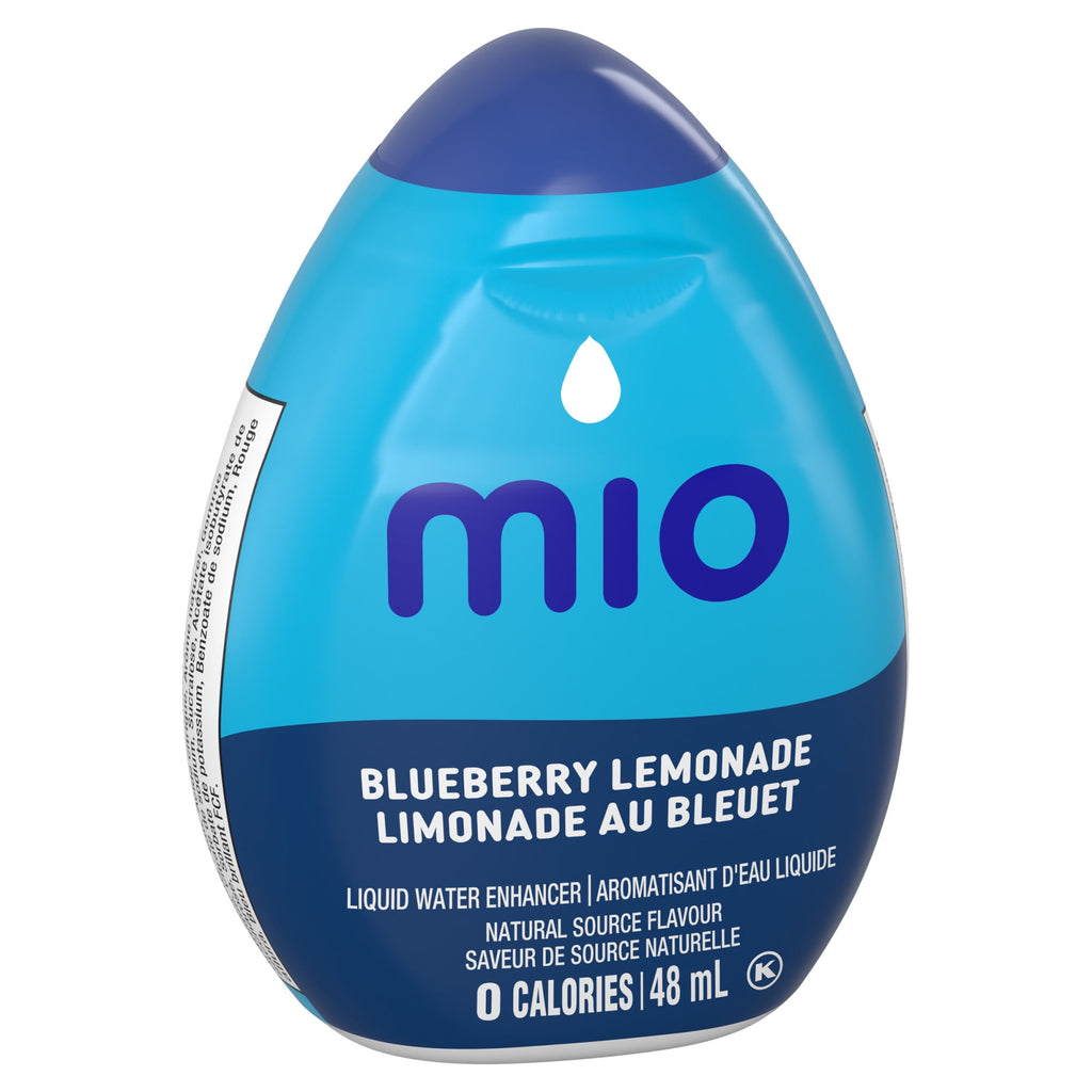Blue bottle of mio Blueberry Lemonade on a white background