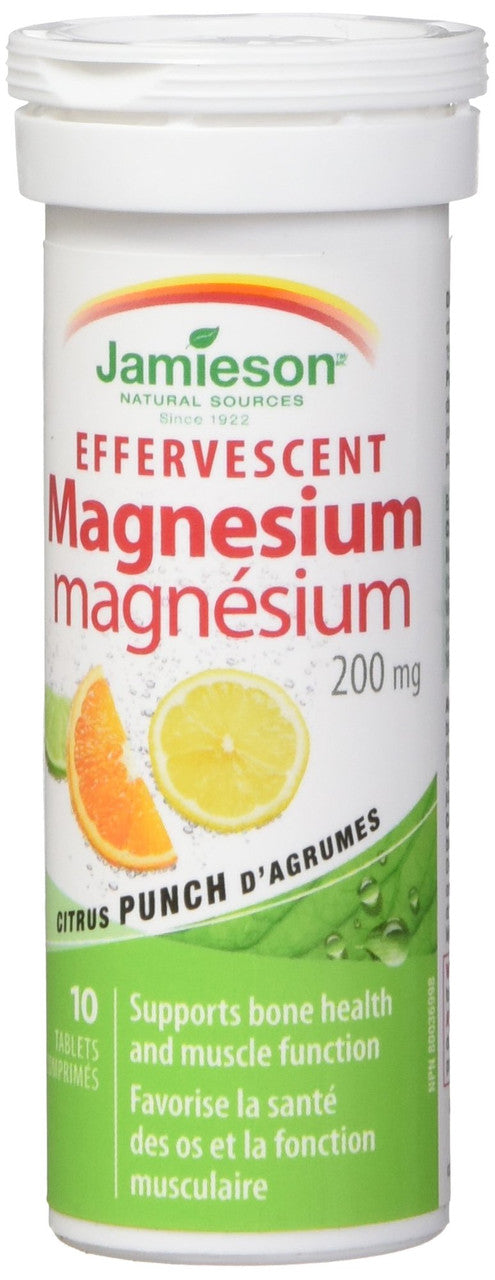 Jamieson Effervescent Magnesium 200 mg, 10 Citrus Punch Tablets {Canadian}