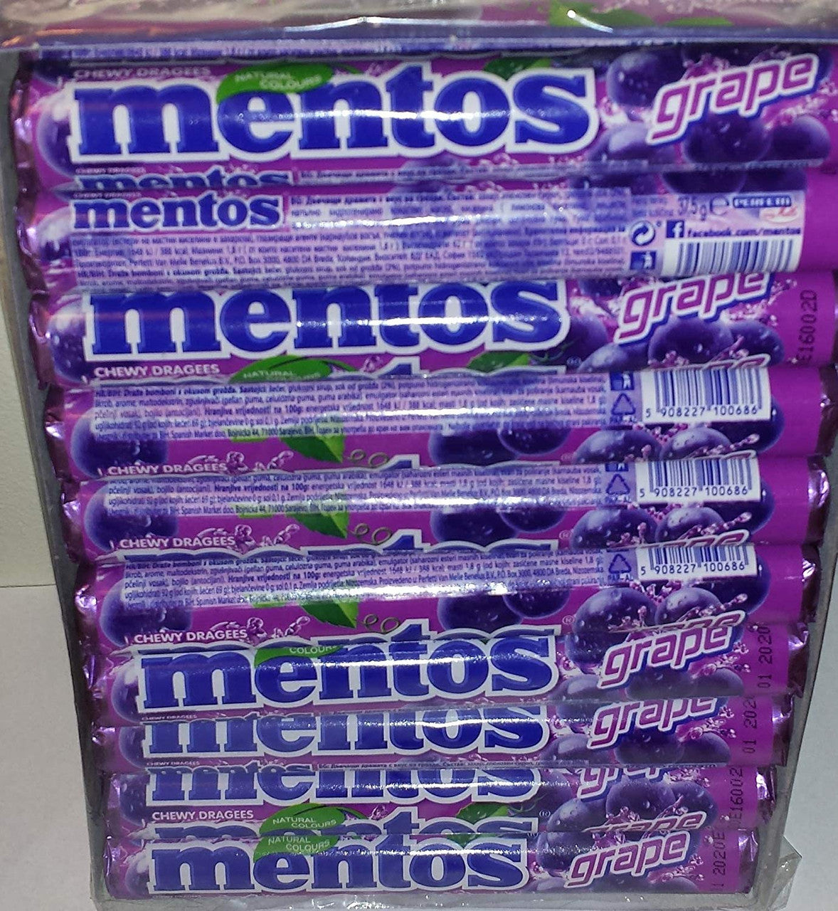 MENTOS Grape Flavor - 20 rolls x 37.5g/1.3oz.(Per Roll), {Imported from Canada}