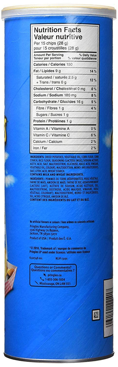 Pringles Salt & Vinegar Chips, 156g/5.5oz (Imported from Canada)