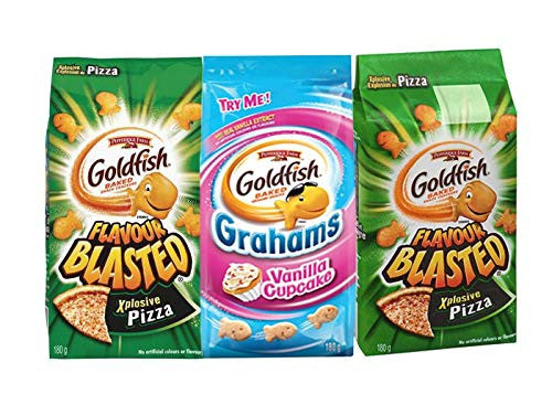 Pepperidge Farm 3-bag Multi-flavor Goldfish bundle (2 Xplosive pizza + 1 Vanilla Cupcake) {Imported from Canada}