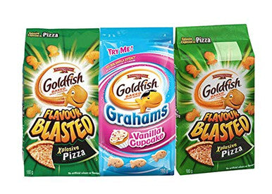 Pepperidge Farm 3-bag Multi-flavor Goldfish bundle (2 Xplosive pizza + 1 Vanilla Cupcake) {Imported from Canada}