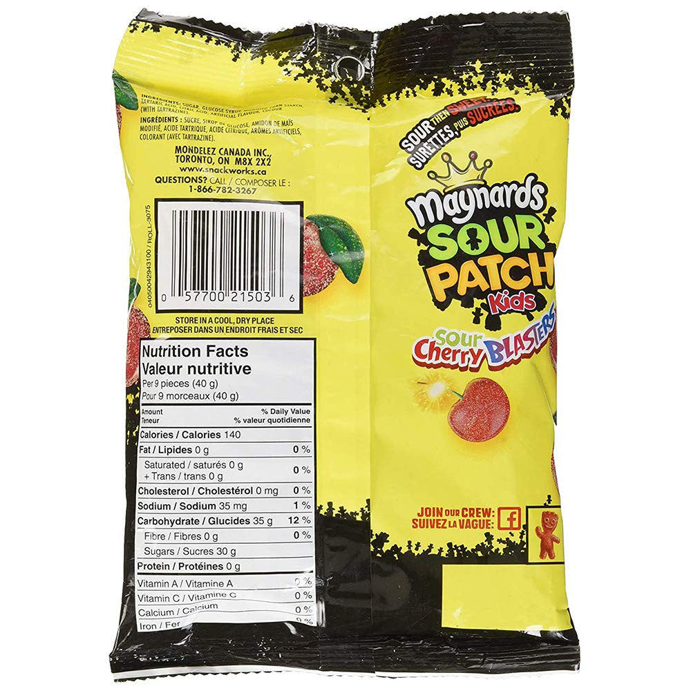 Maynards Sour Cherry Blasters Candy, 185g/6.5 oz., (Pack of 3) {Imported from Canada}