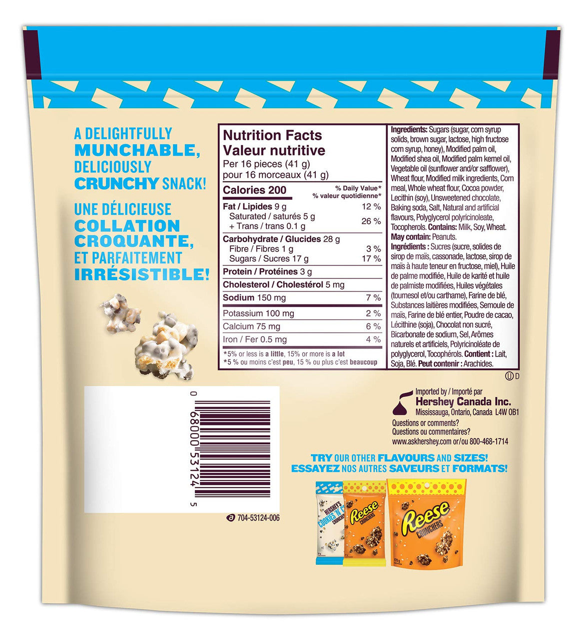 HERSHEY'S CRUNCHERS Snack Mix, Cookies 'N' Creme, 170g/6 oz., {Imported from Canada}