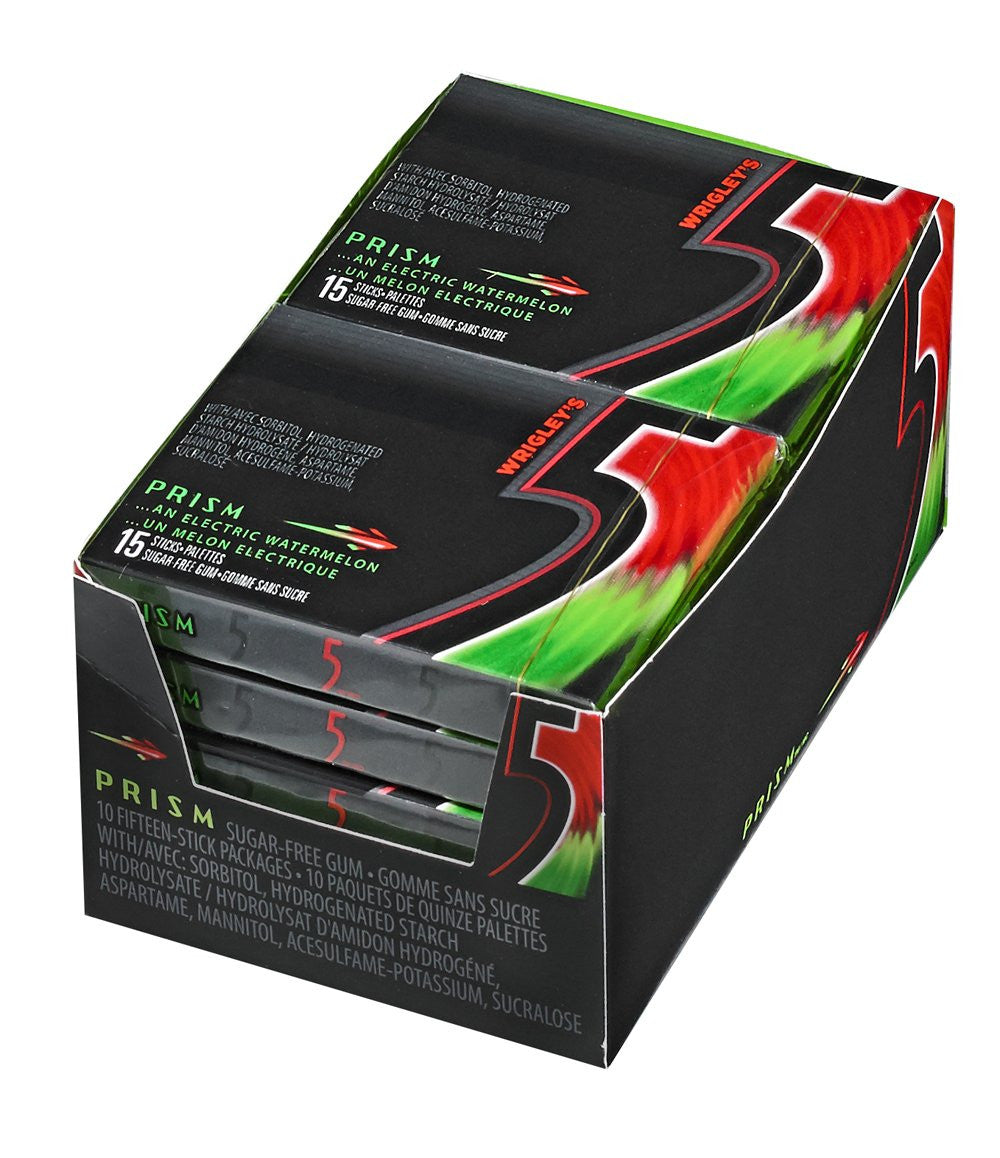 Wrigley 5 Prism Electric Watermelon Sugar Free Gum, 10ct x 15pcs, (Imported from Canada)