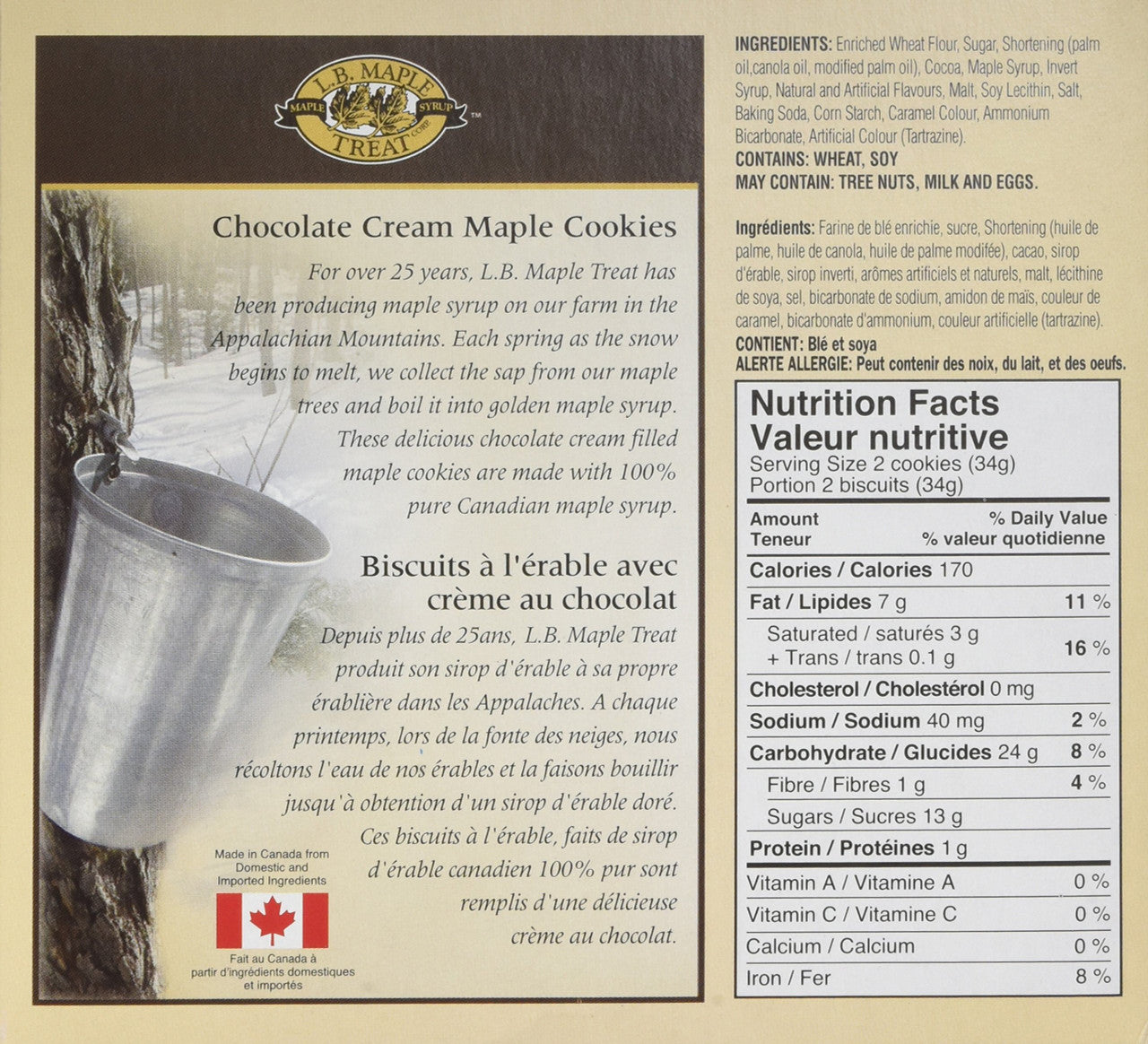 LB Canadian Maple Leaf Chocolate Cream Cookies, 240g/ 8.5oz. {Canadian}