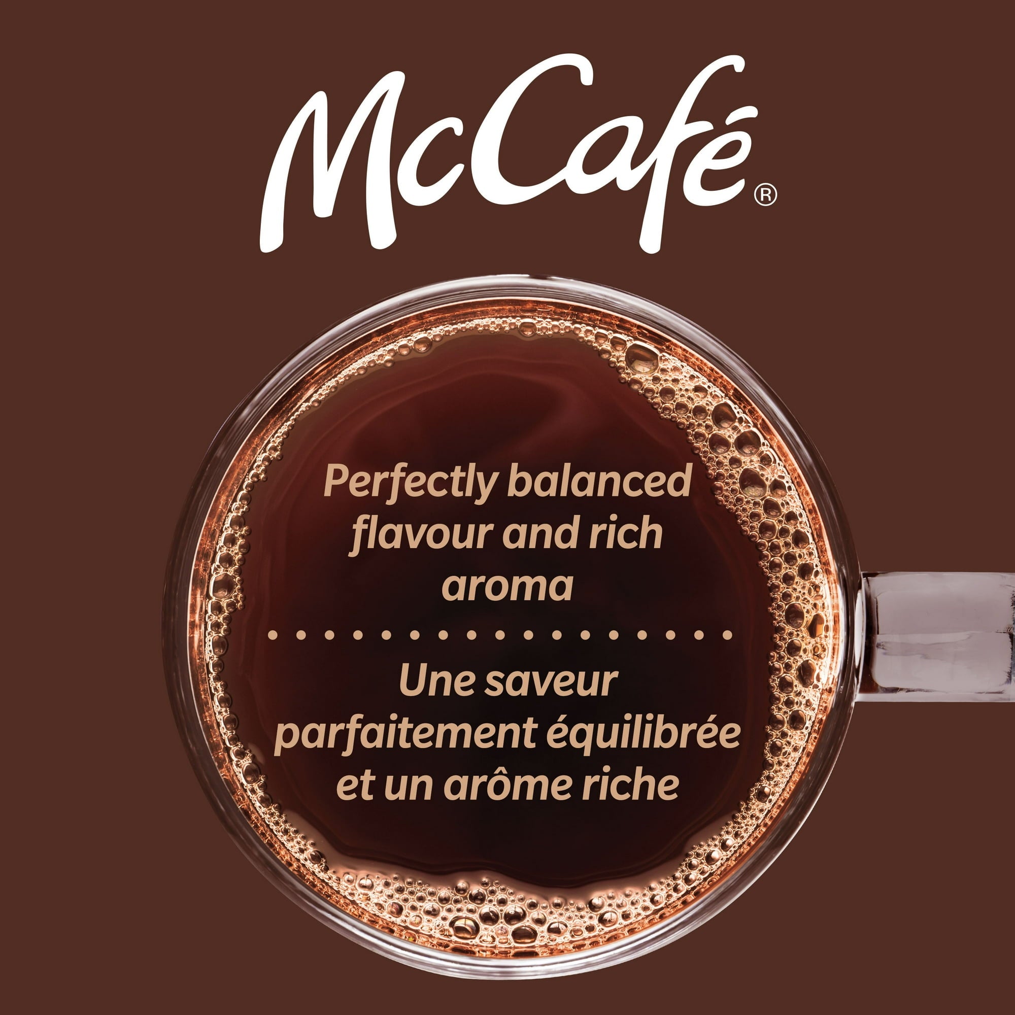 McCafé coffee cup with text on a brown background
